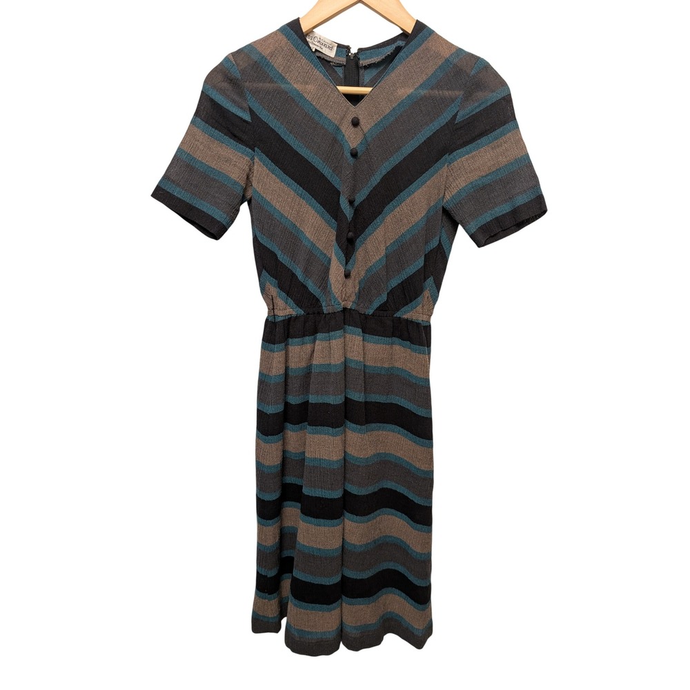 Miss Onward Vintage Chevron Striped Midi Dress Retro Mod‎ 80s 90s Work Party